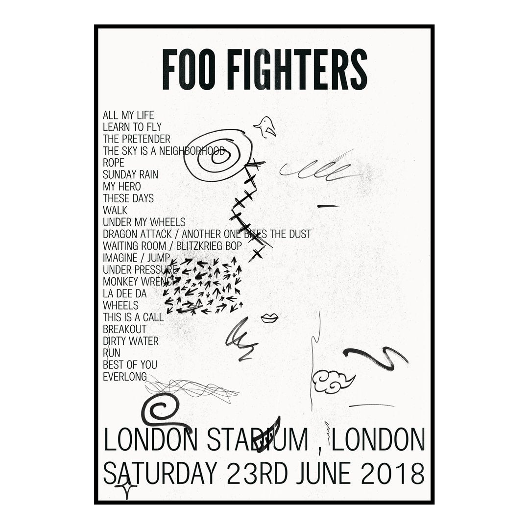 Foo Fighters London 23rd June 2018 Setlist poster