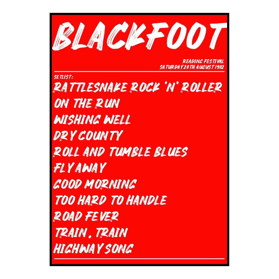 Blackfoot Reading 28th August 1982 Setlist poster
