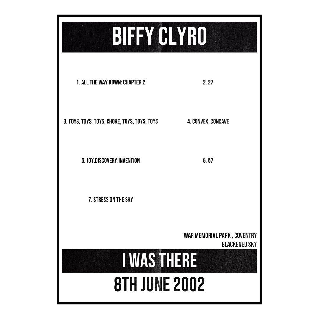 Biffy Clyro Coventry 8th June 2002 Setlist poster