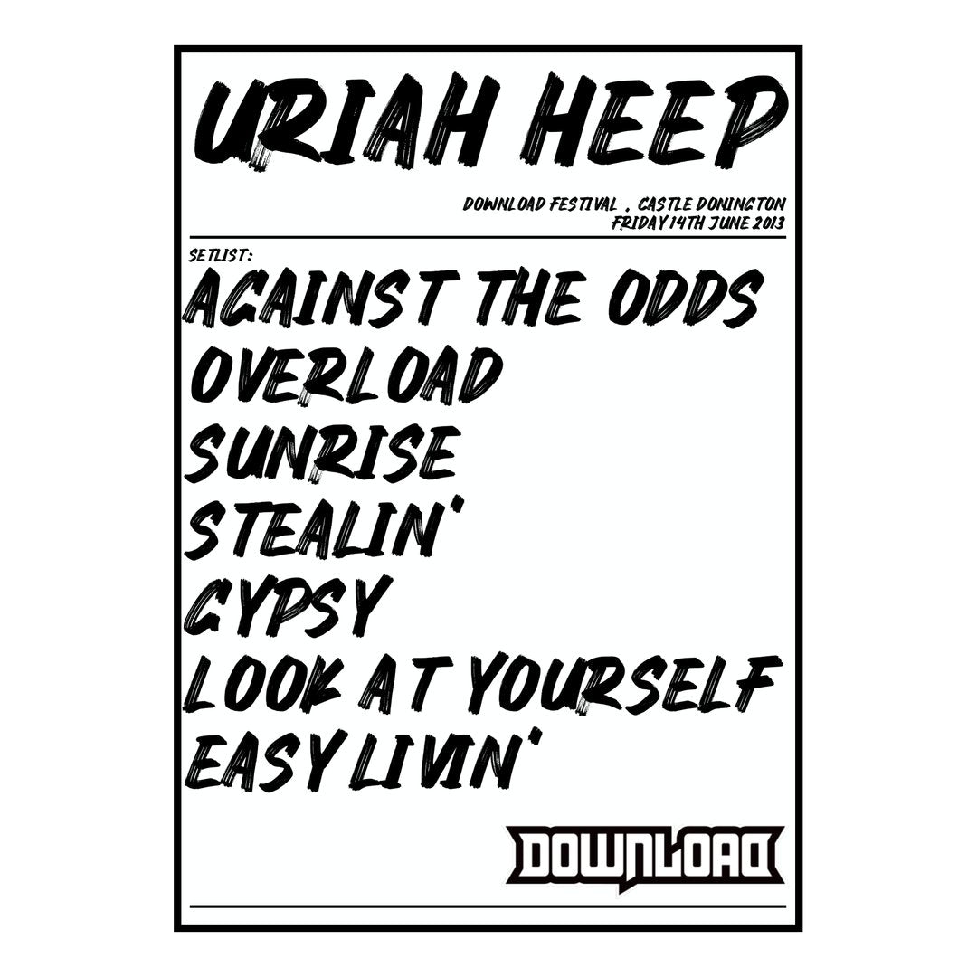 Uriah Heep Castle Donington 14th June 2013 Setlist poster