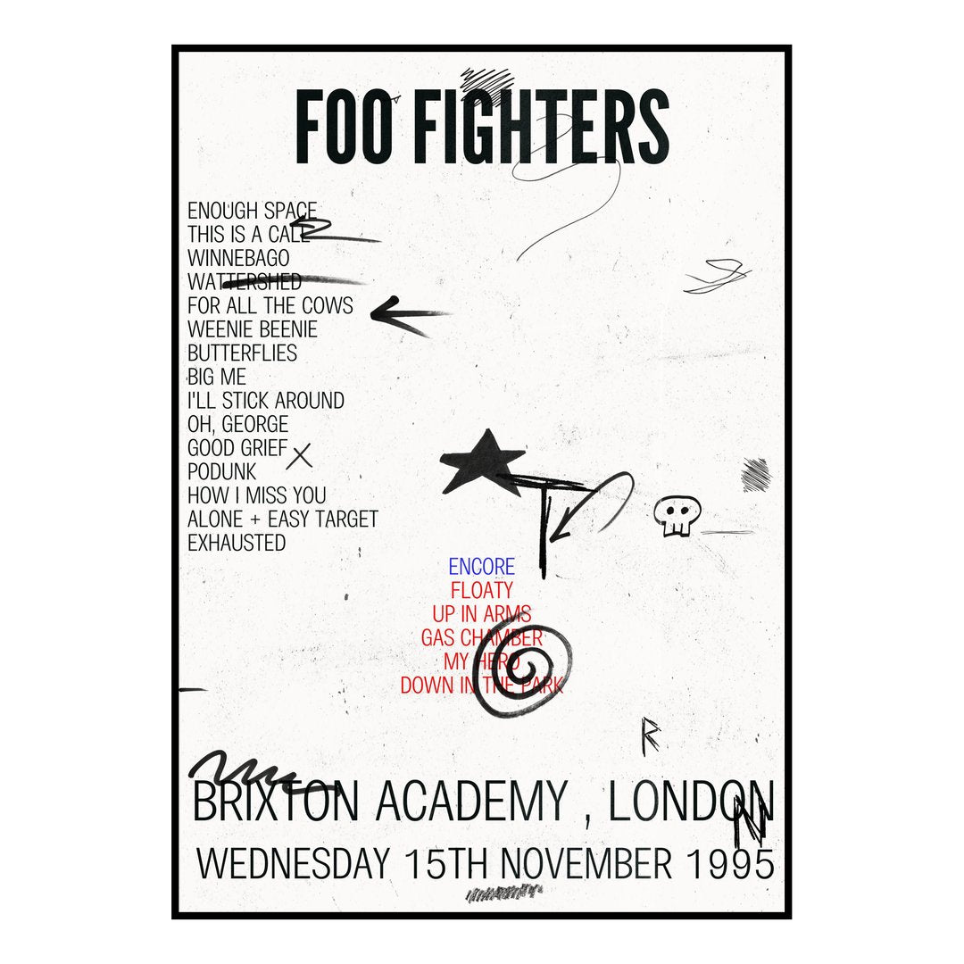 Foo Fighters London 15th November 1995 Setlist poster