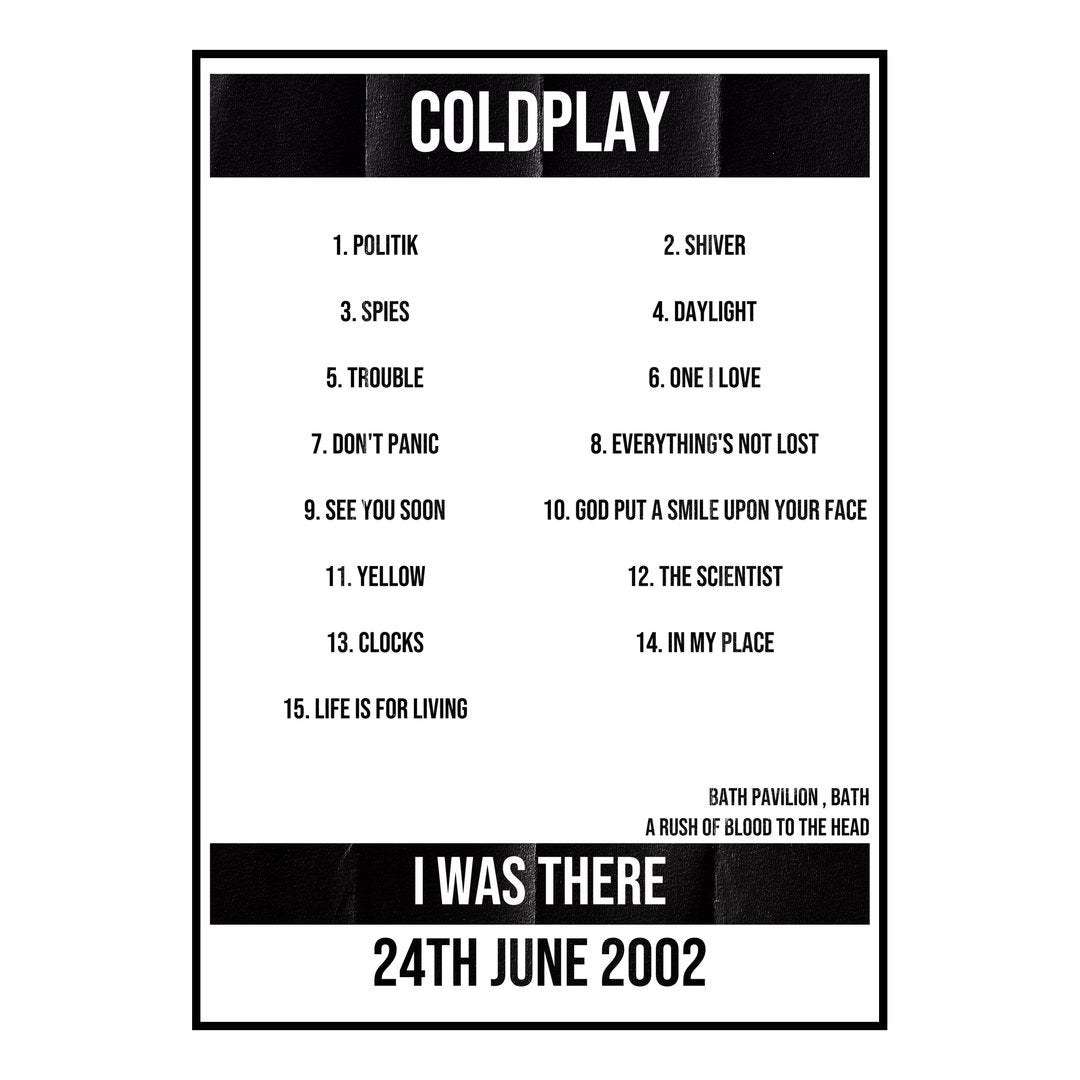 Coldplay Bath 24th June 2002 Setlist poster