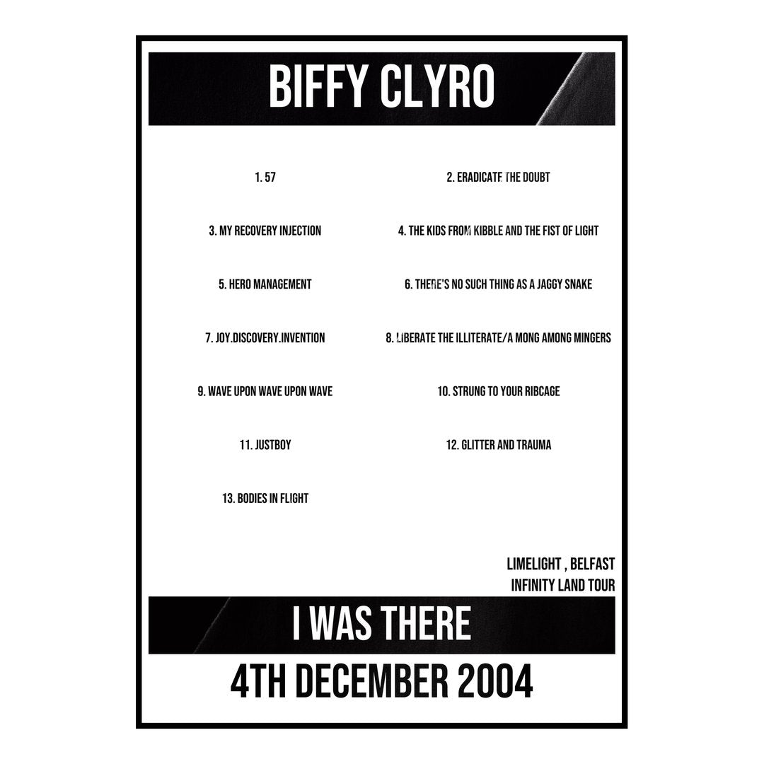 Biffy Clyro Belfast 4th December 2004 Setlist poster