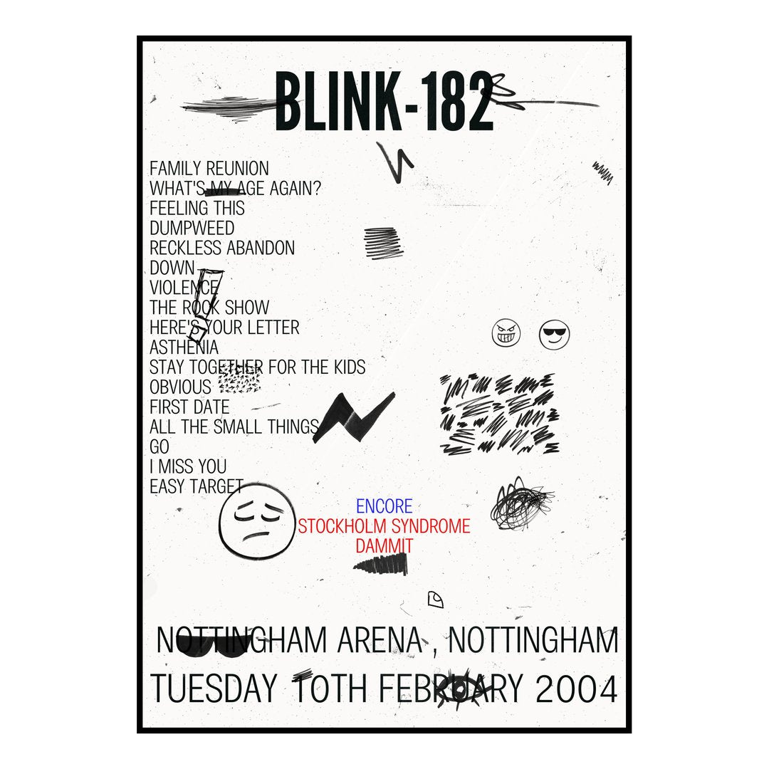 blink‐182 Nottingham 10th February 2004 Setlist poster