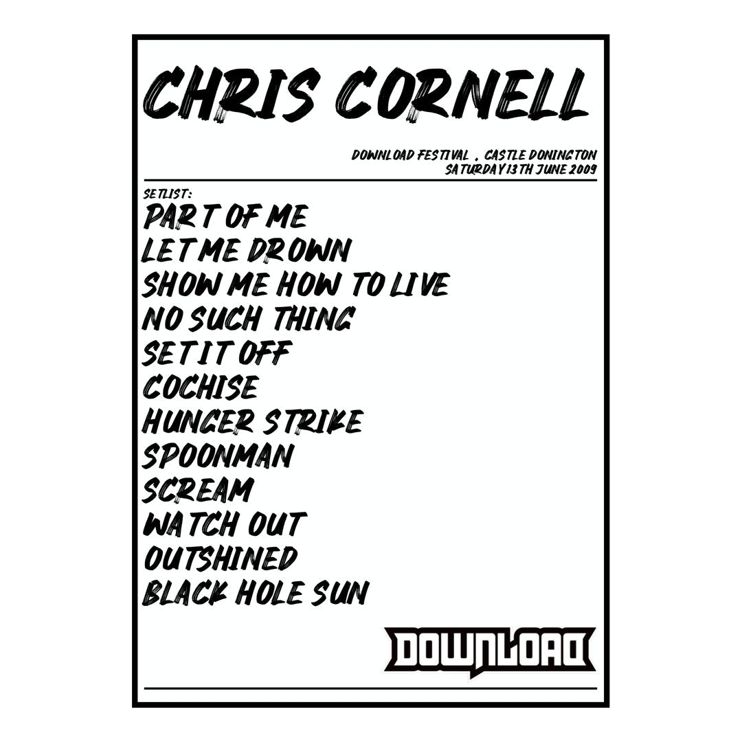 Chris Cornell Castle Donington 13th June 2009 Setlist poster