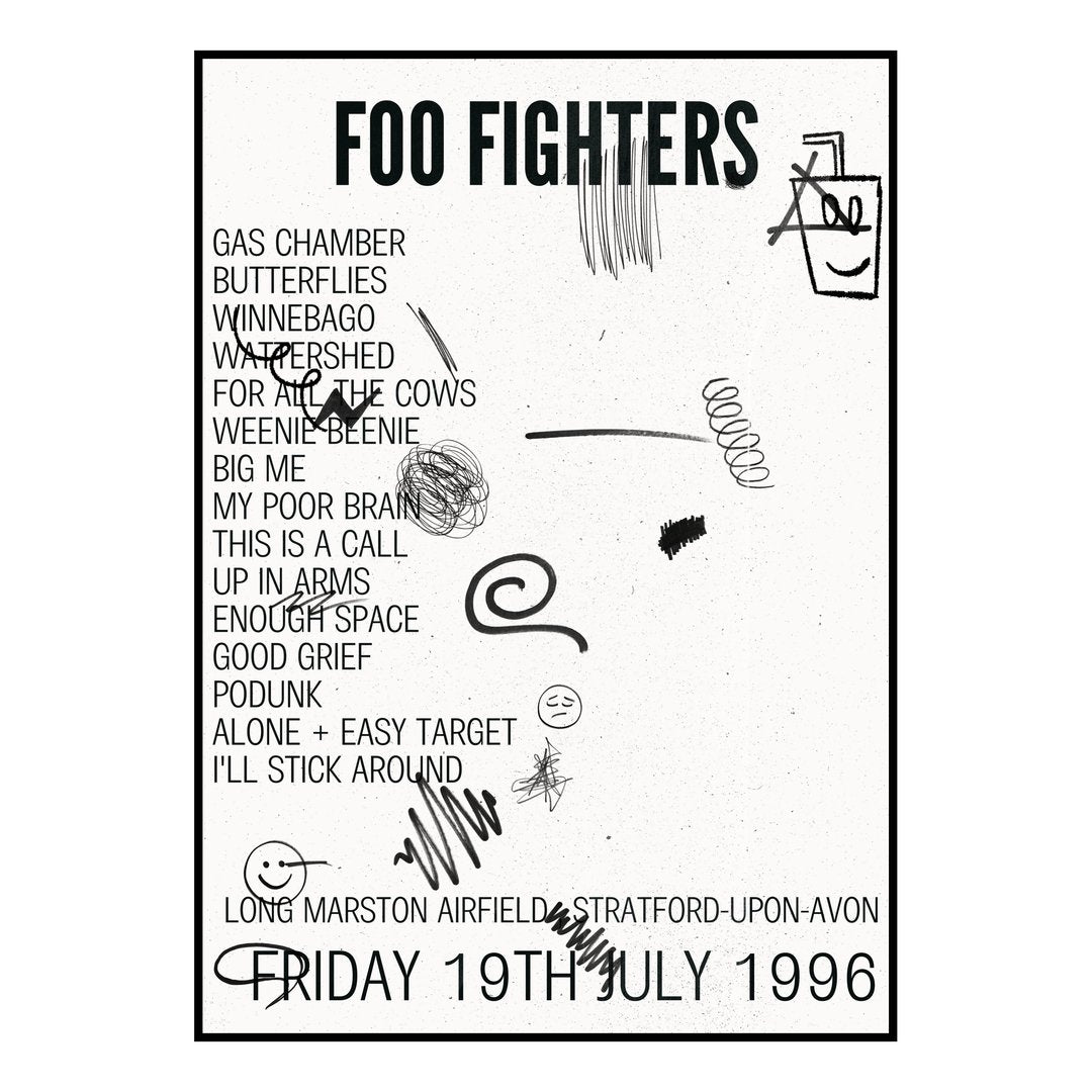 Foo Fighters Stratford-upon-Avon 19th July 1996 Setlist poster