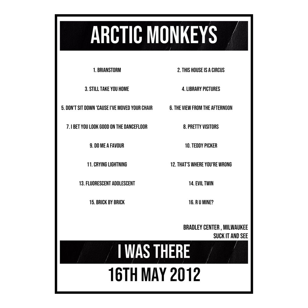 Arctic Monkeys Milwaukee 16th May 2012 Setlist poster