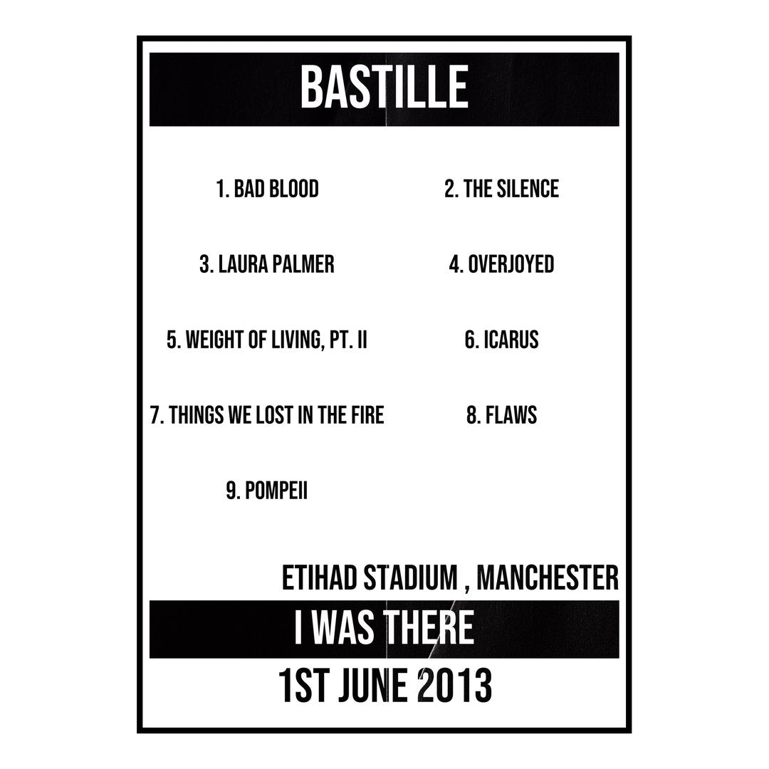Bastille Manchester 1st June 2013 Setlist poster