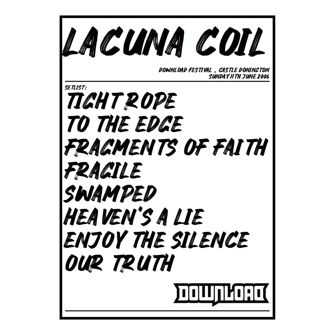 Lacuna Coil Castle Donington 11th June 2006 Setlist poster