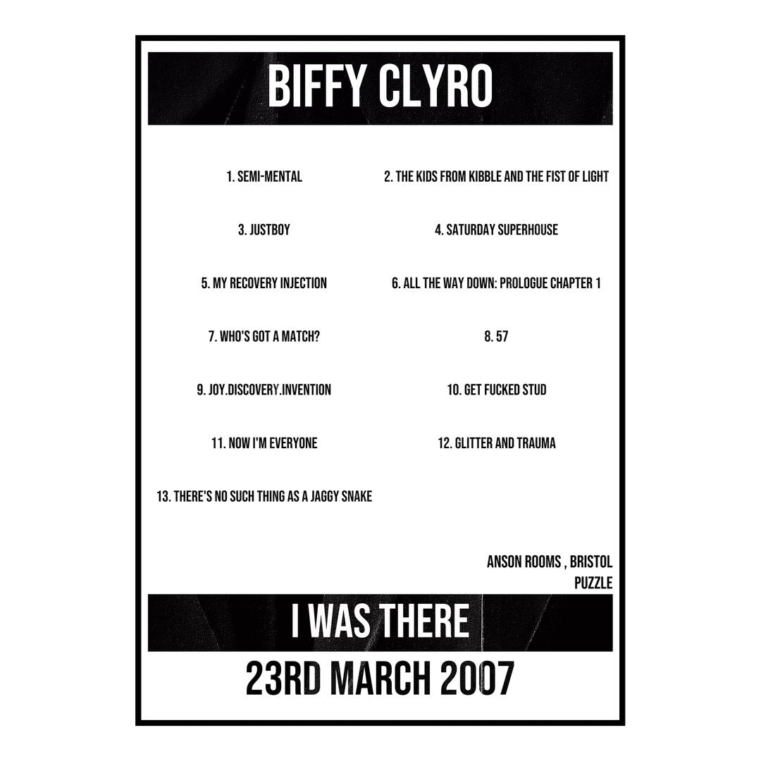Biffy Clyro Bristol 23rd March 2007 Setlist poster