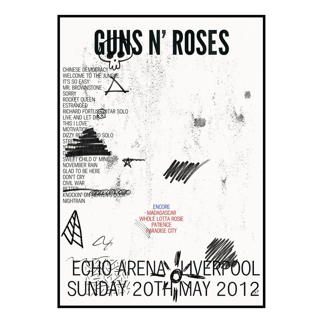 Guns N’ Roses Liverpool 20th May 2012 Setlist poster