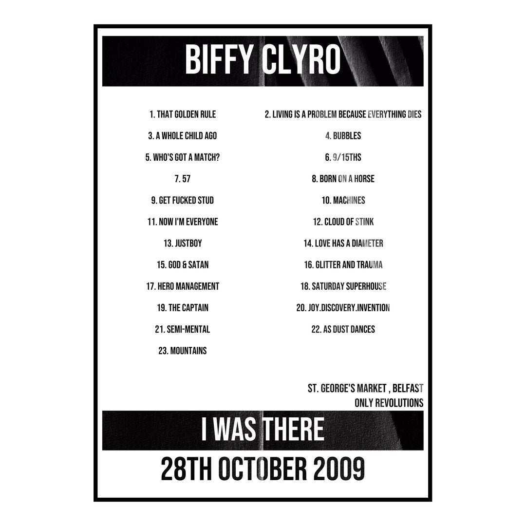 Biffy Clyro Belfast 28th October 2009 Setlist poster