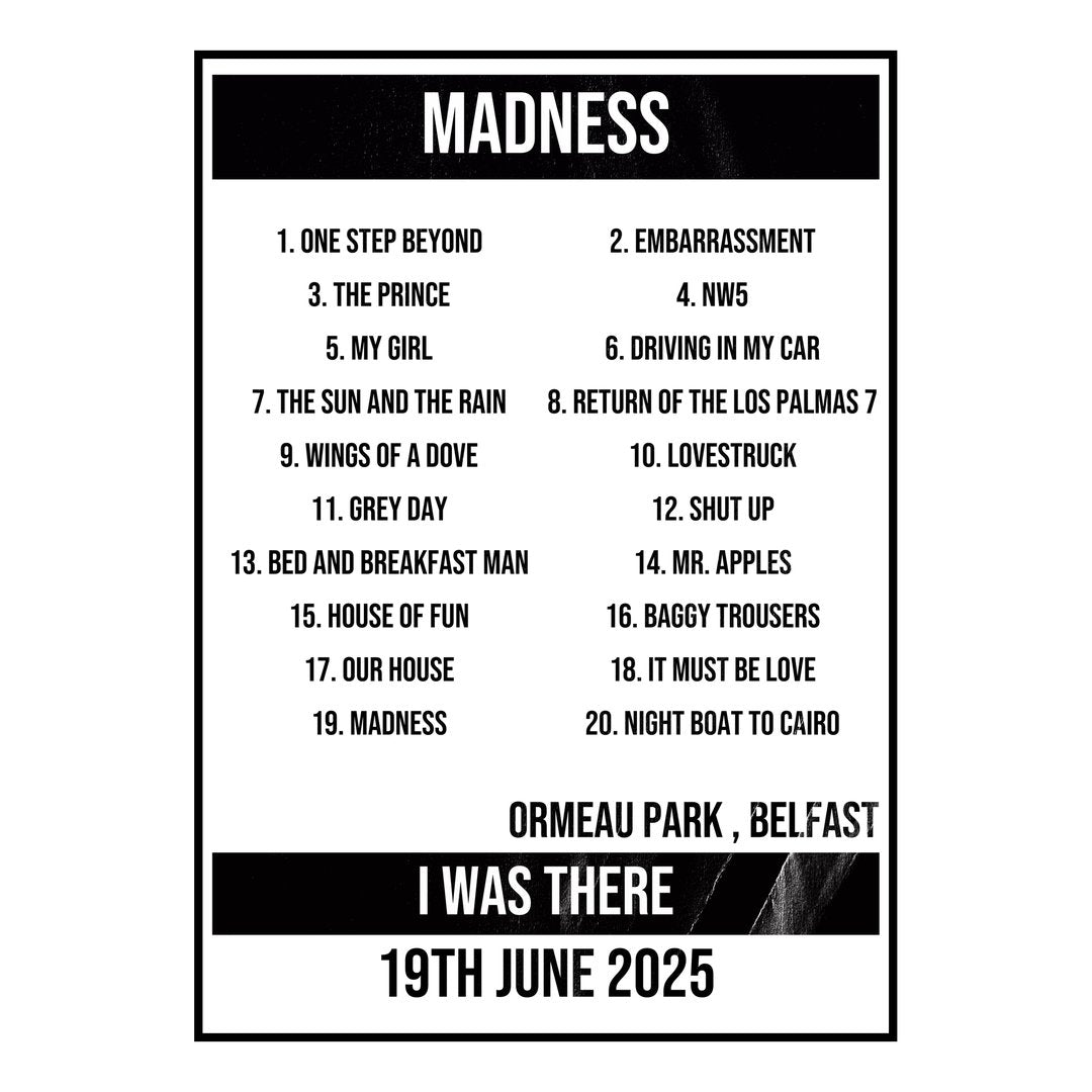 Madness Belfast 19th June 2025 Setlist poster