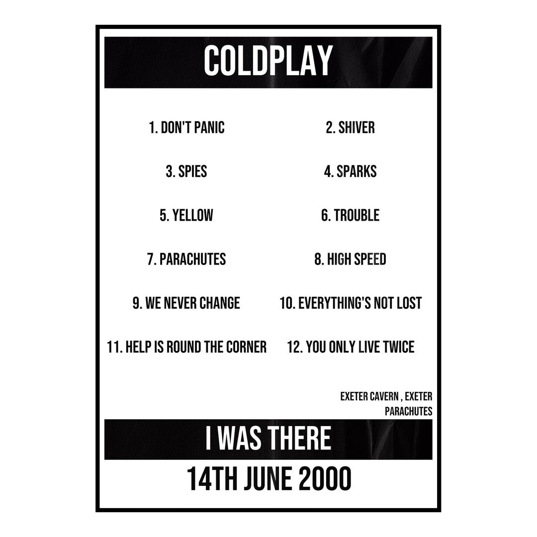 Coldplay Exeter 14th June 2000 Setlist poster