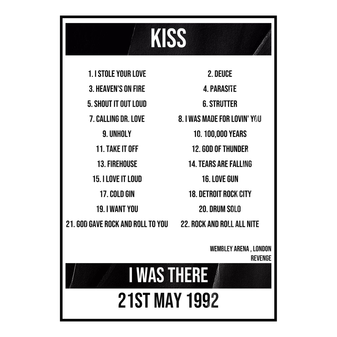 KISS London 21st May 1992 Setlist poster
