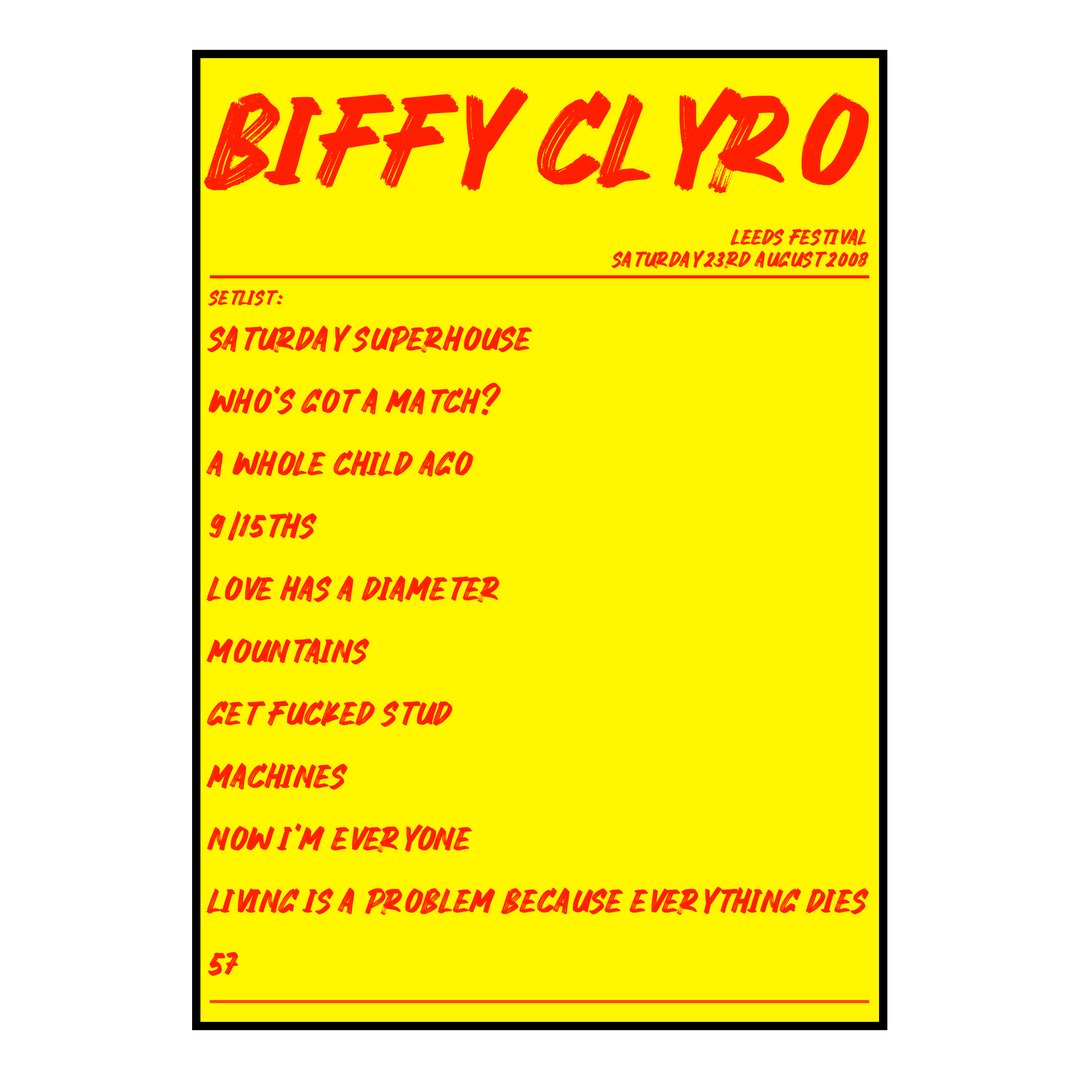 Biffy Clyro Bramham 23rd August 2008 Setlist poster