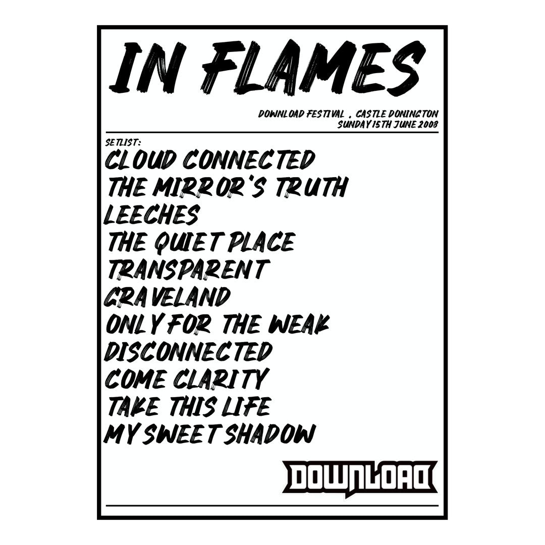 In Flames Castle Donington 15th June 2008 Setlist poster