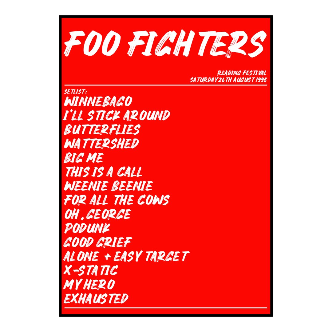 Foo Fighters Reading 26th August 1995 Setlist poster