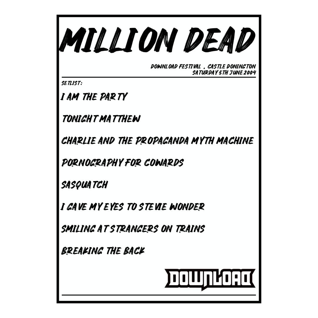 Million Dead Castle Donington 5th June 2004 Setlist poster