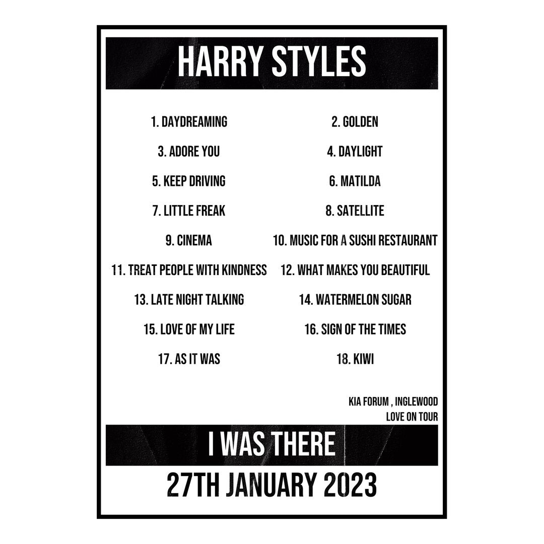 Harry Styles Inglewood 27th January 2023 Setlist poster