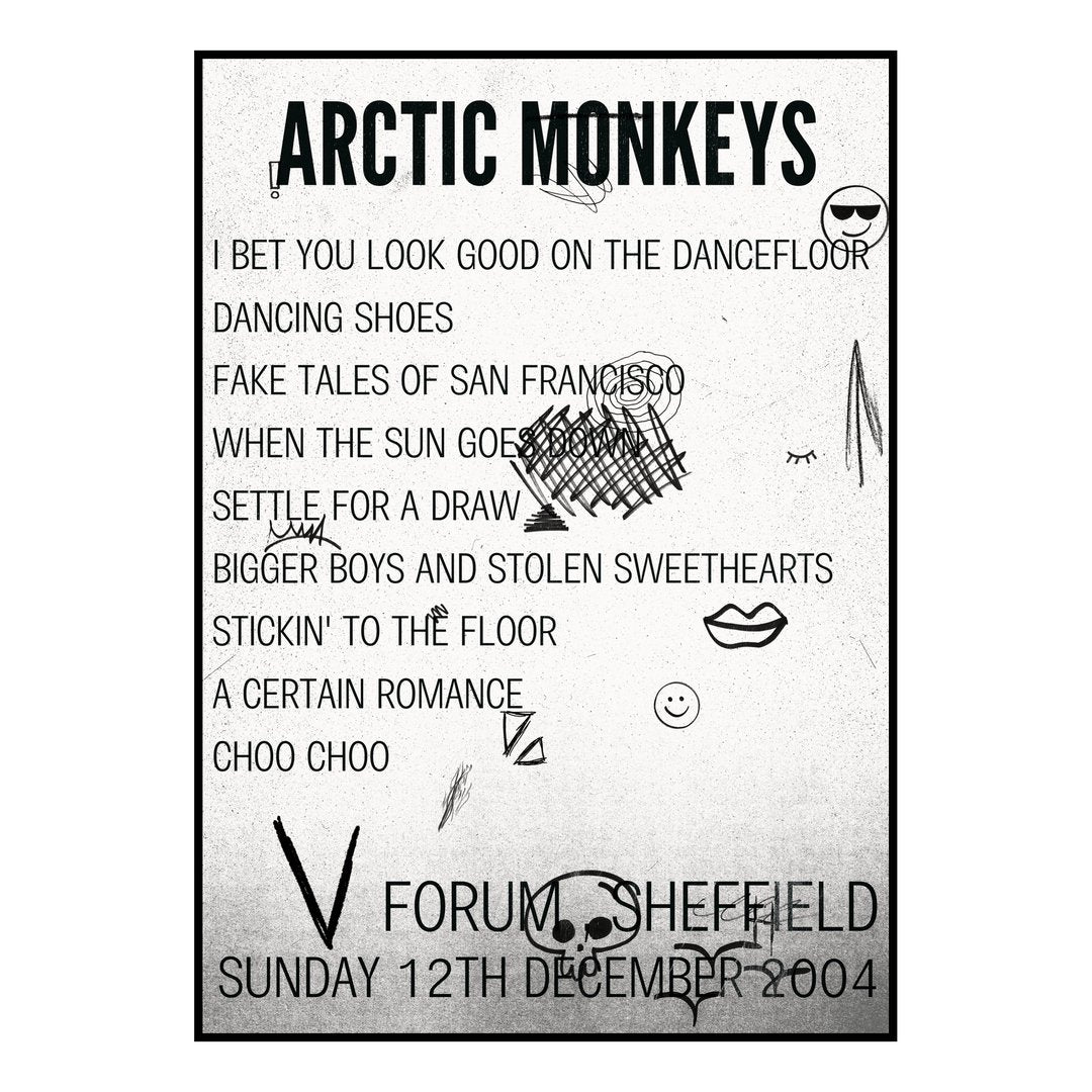 Arctic Monkeys Sheffield 12th December 2004 Setlist poster