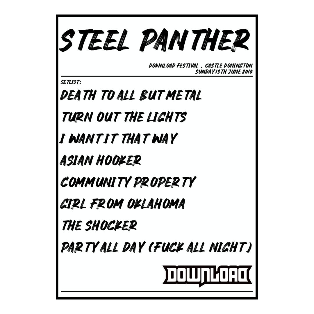 Steel Panther Castle Donington 13th June 2010 Setlist poster