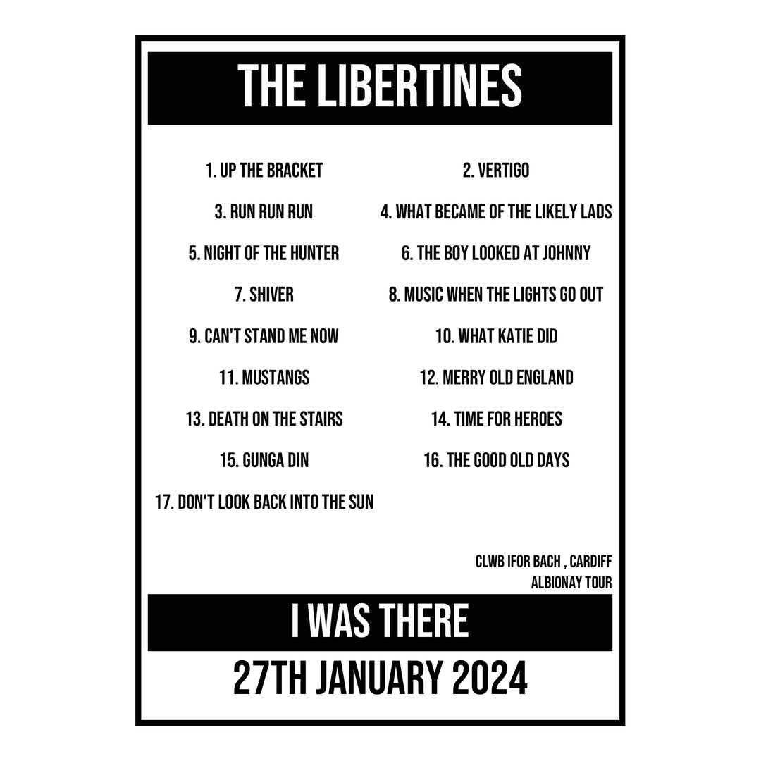 A Setlist Poster Featuring The Libertines Gig from Cardiff in 2024