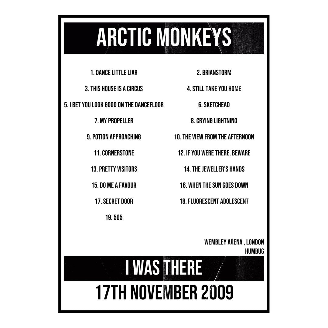 Arctic Monkeys London 17th November 2009 Setlist poster