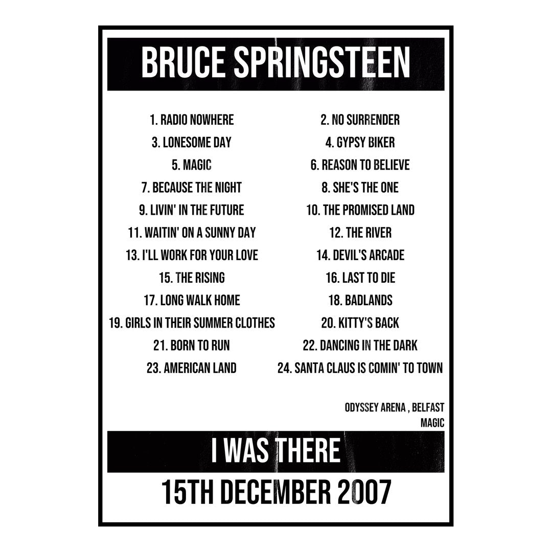 Bruce Springsteen Belfast 15th December 2007 Setlist poster