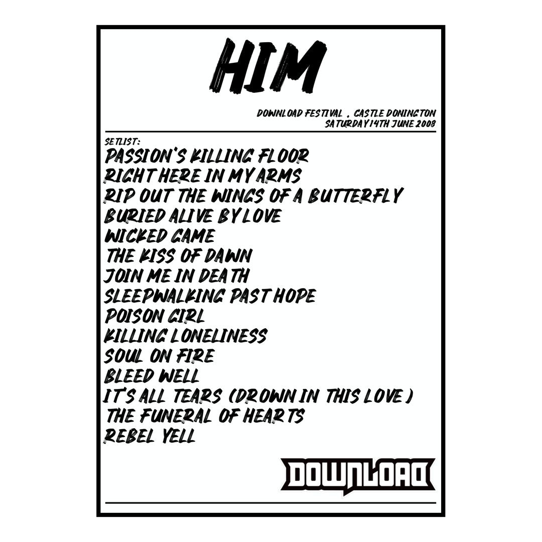 HIM Castle Donington 14th June 2008 Setlist poster