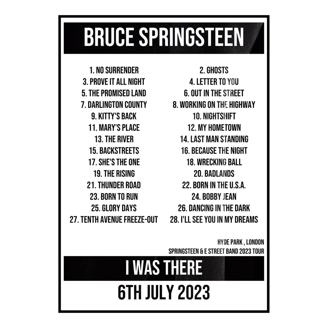 Bruce Springsteen London 6th July 2023 Setlist poster