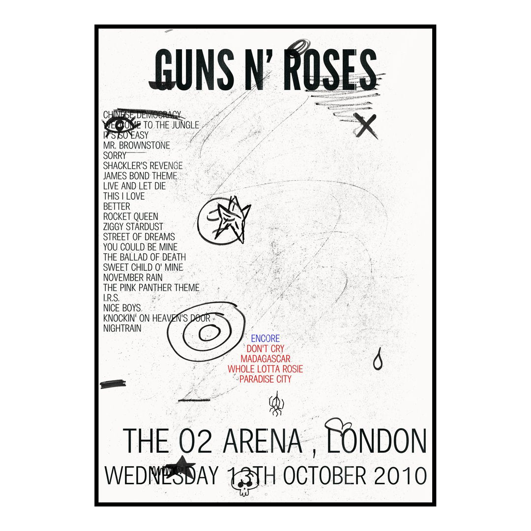 Guns N’ Roses London 13th October 2010 Setlist poster