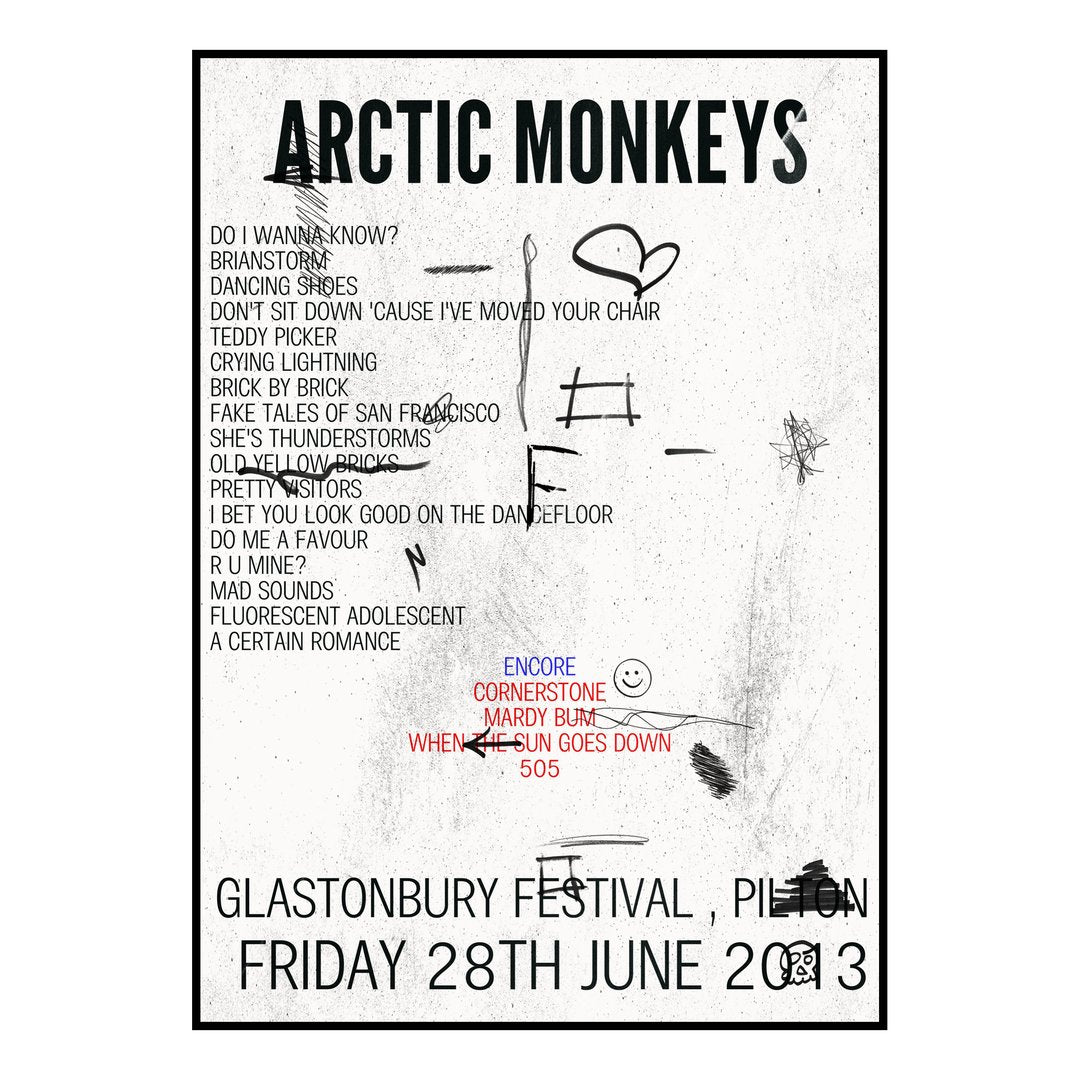 Arctic Monkeys Pilton 28th June 2013 Setlist poster