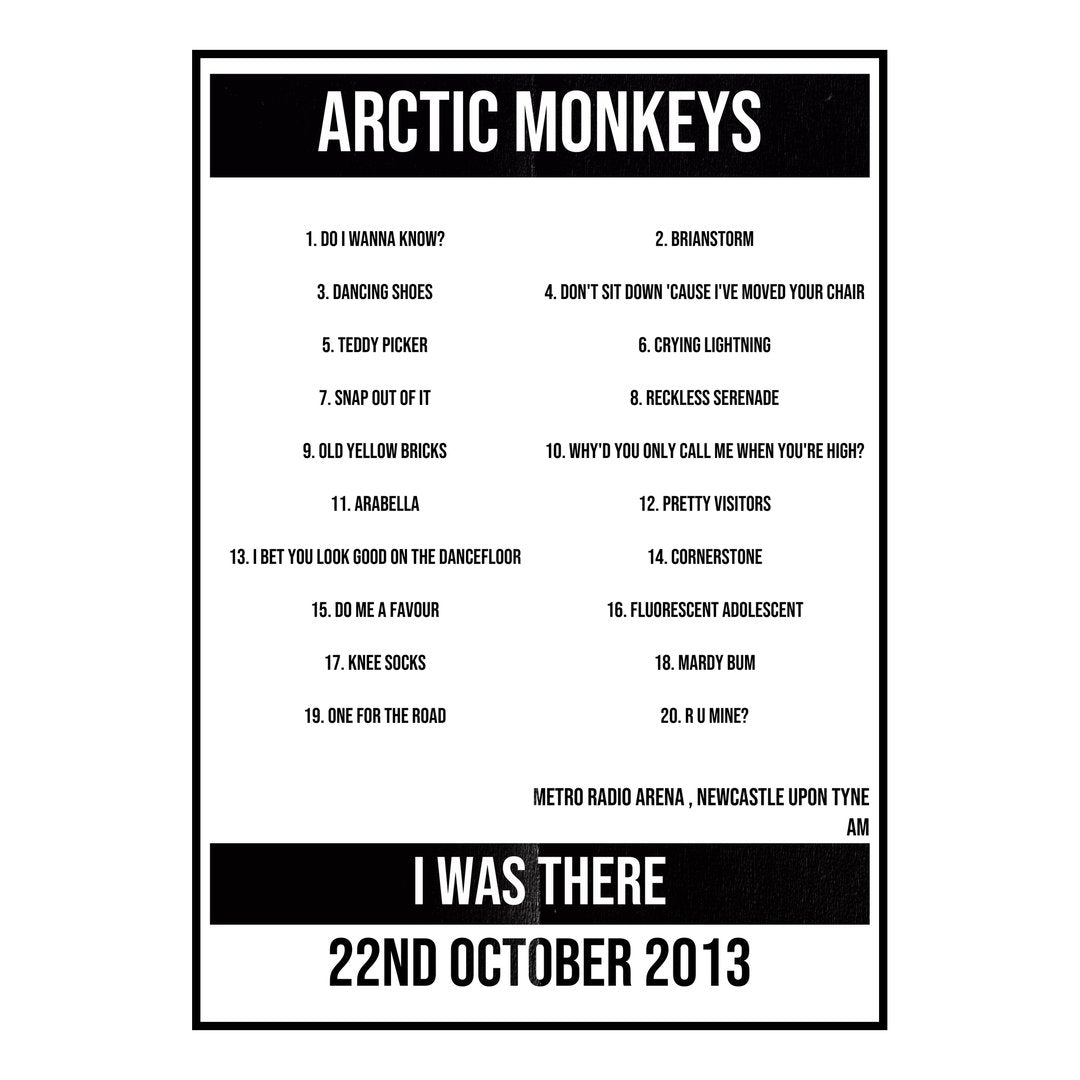 Arctic Monkeys Newcastle upon Tyne 22nd October 2013 Setlist poster