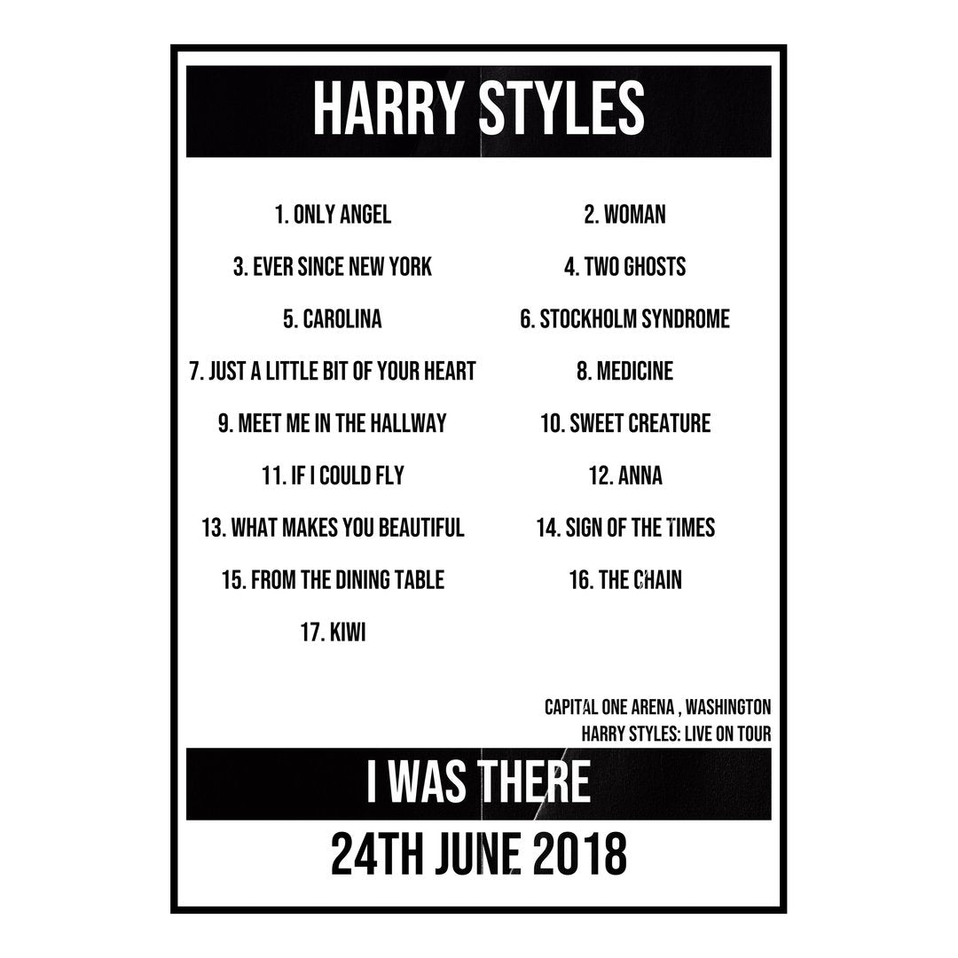 Harry Styles Washington 24th June 2018 Setlist poster