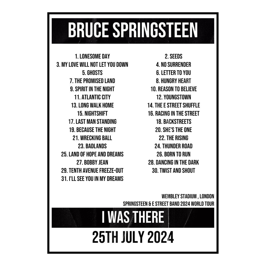 Bruce Springsteen London 25th July 2024 Setlist poster