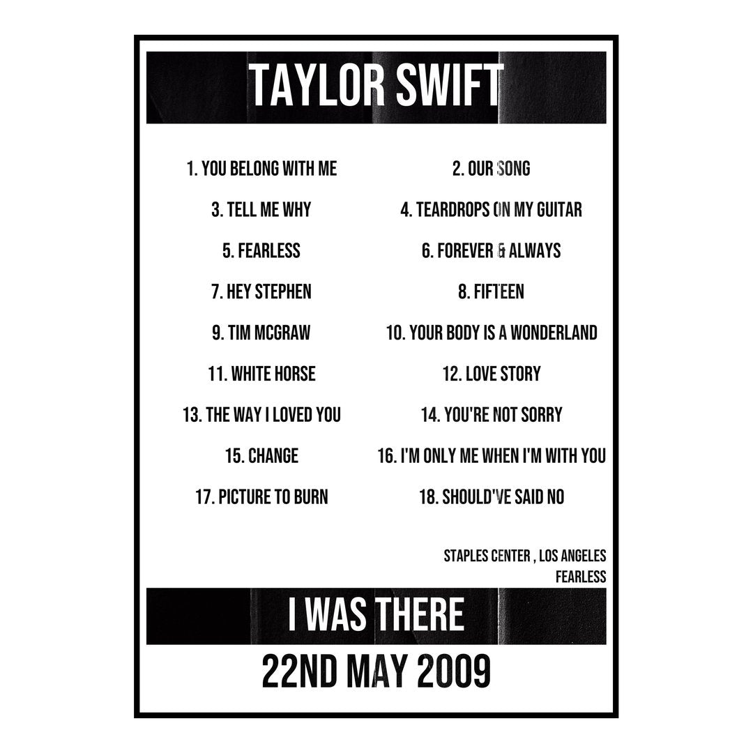 Taylor Swift Los Angeles 22nd May 2009 Setlist poster