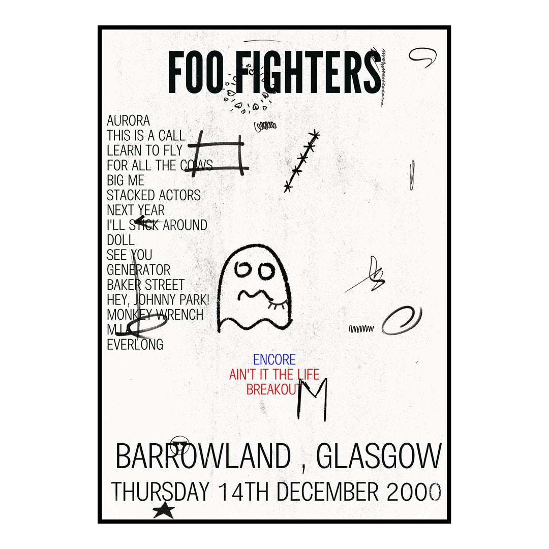 Foo Fighters Glasgow 14th December 2000 Setlist poster
