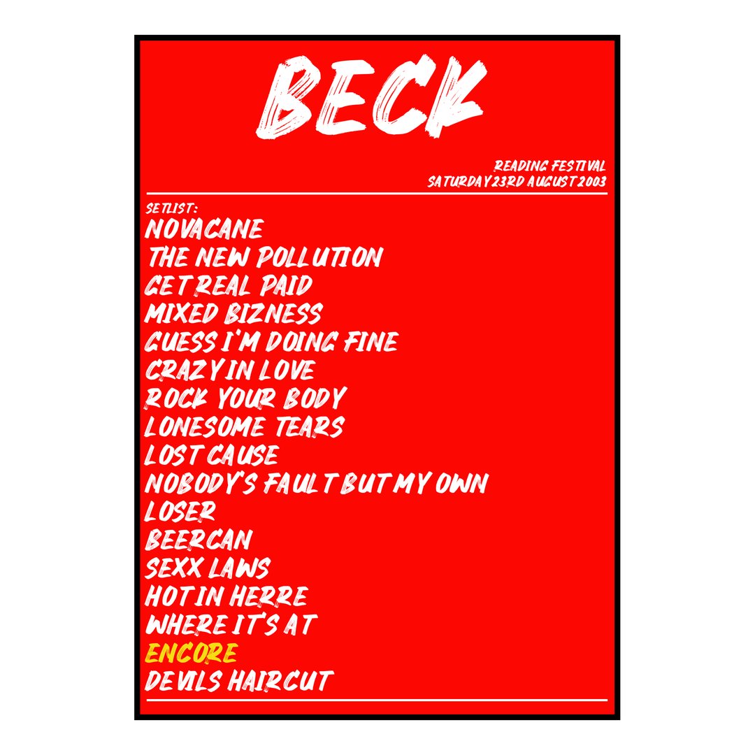 Beck Reading 23rd August 2003 Setlist poster