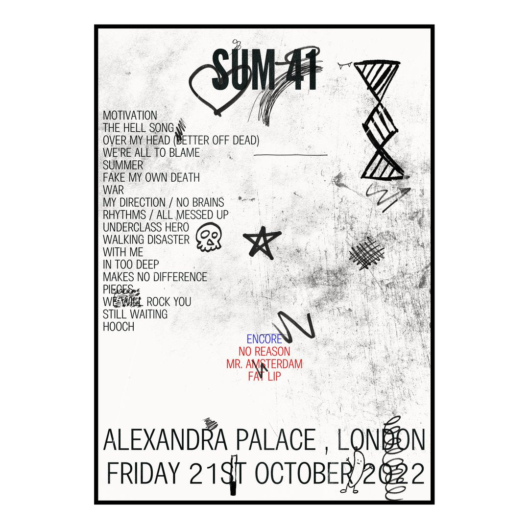 Sum 41 London 21st October 2022 Setlist poster