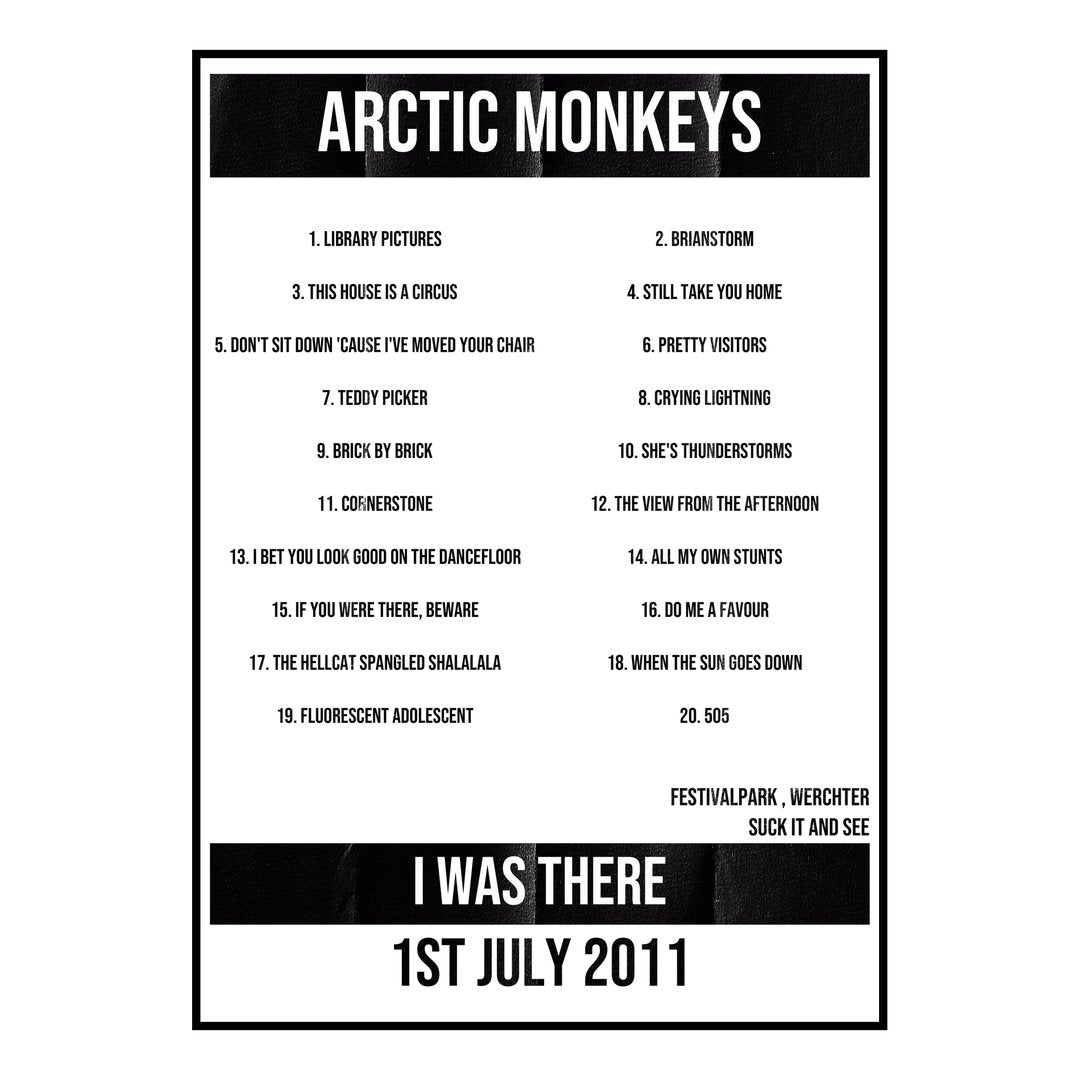 Arctic Monkeys Werchter 1st July 2011 Setlist poster
