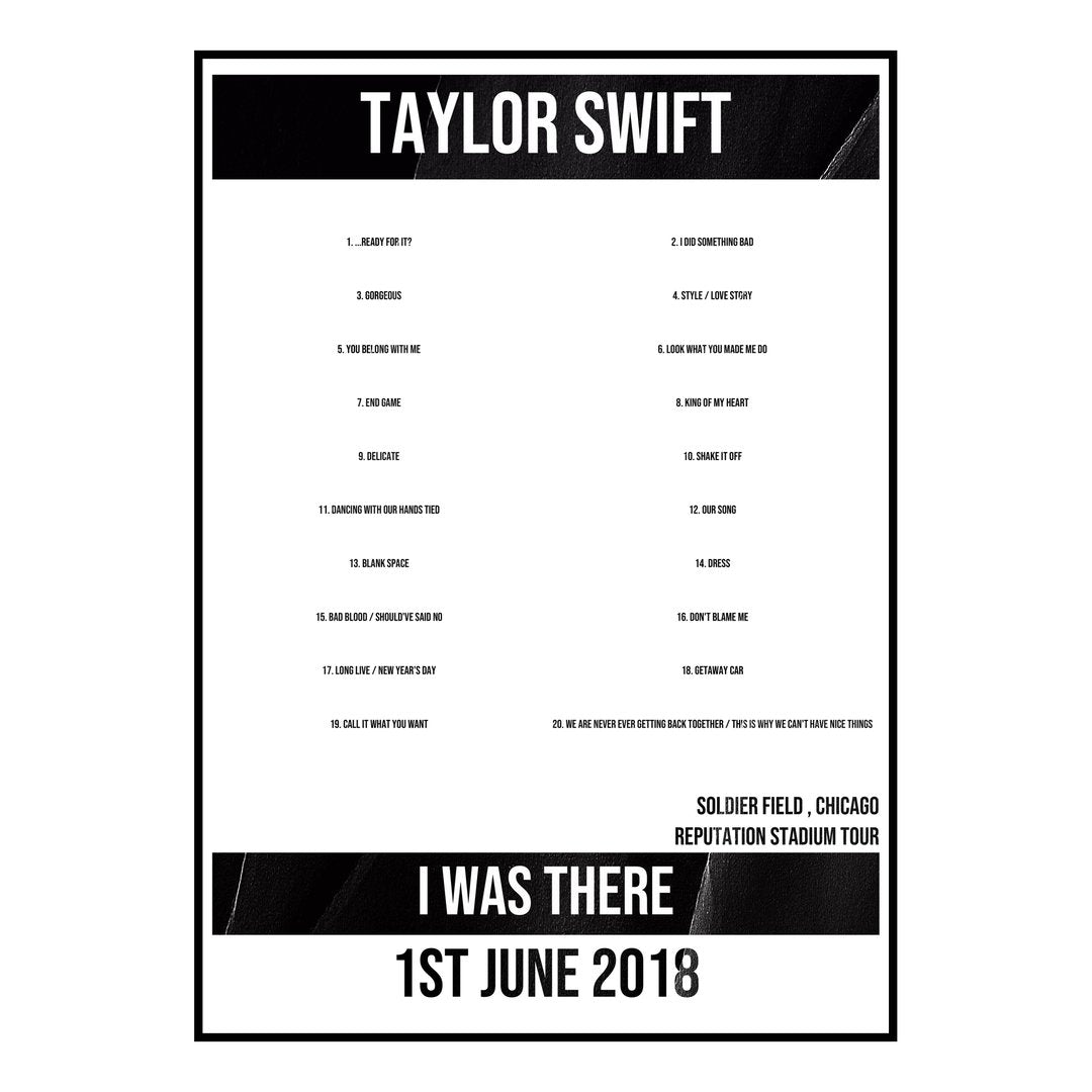 Taylor Swift Chicago 1st June 2018 Setlist poster
