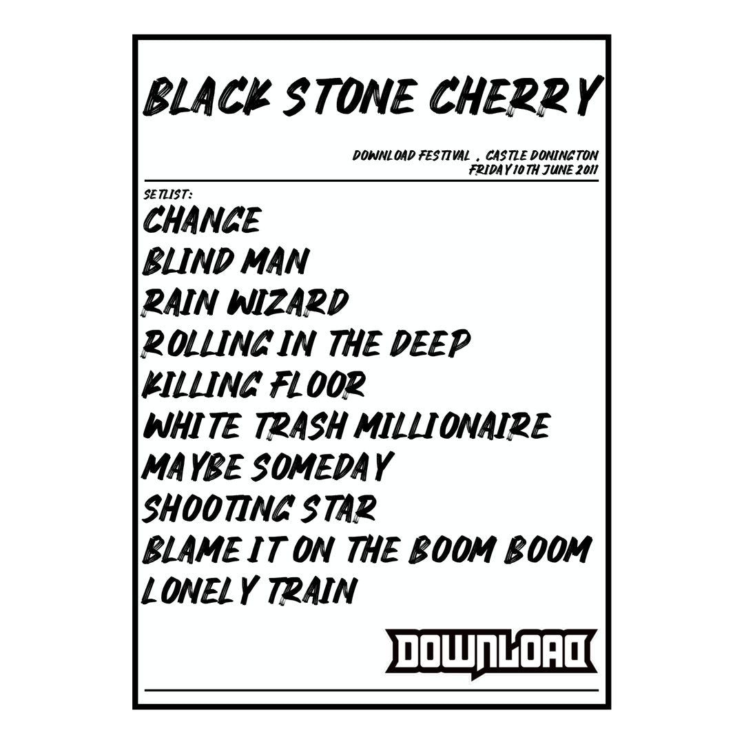 Black Stone Cherry Castle Donington 10th June 2011 Setlist poster