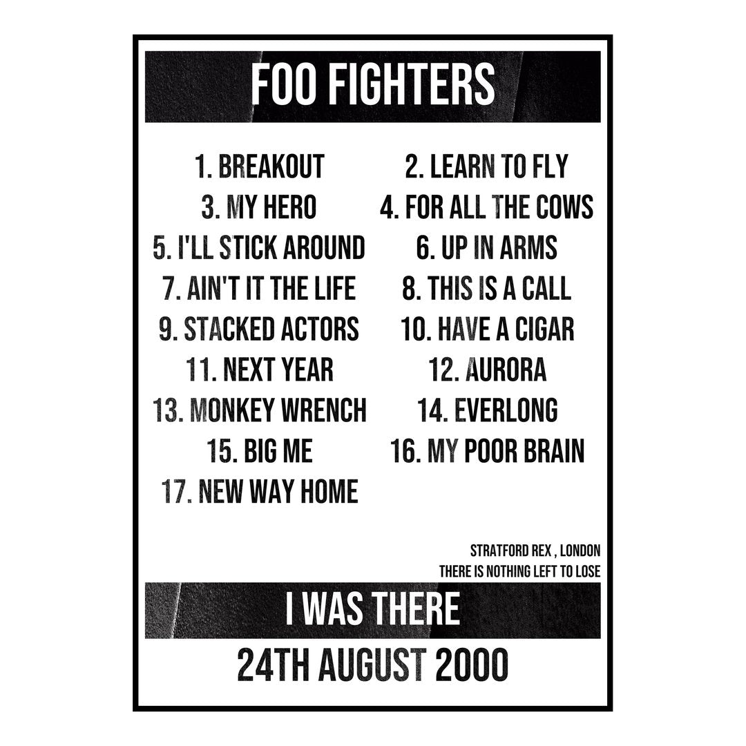 Foo Fighters London 24th August 2000 Setlist poster