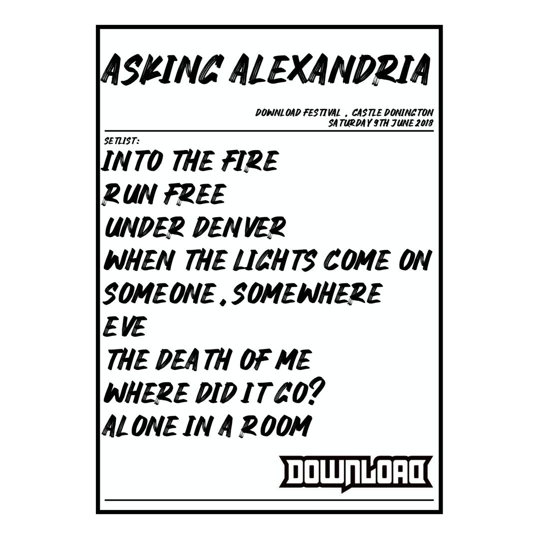 Asking Alexandria Castle Donington 9th June 2018 Setlist poster
