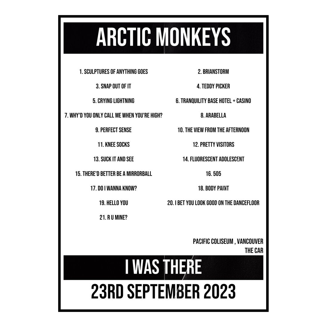 Arctic Monkeys Vancouver 23rd September 2023 Setlist poster
