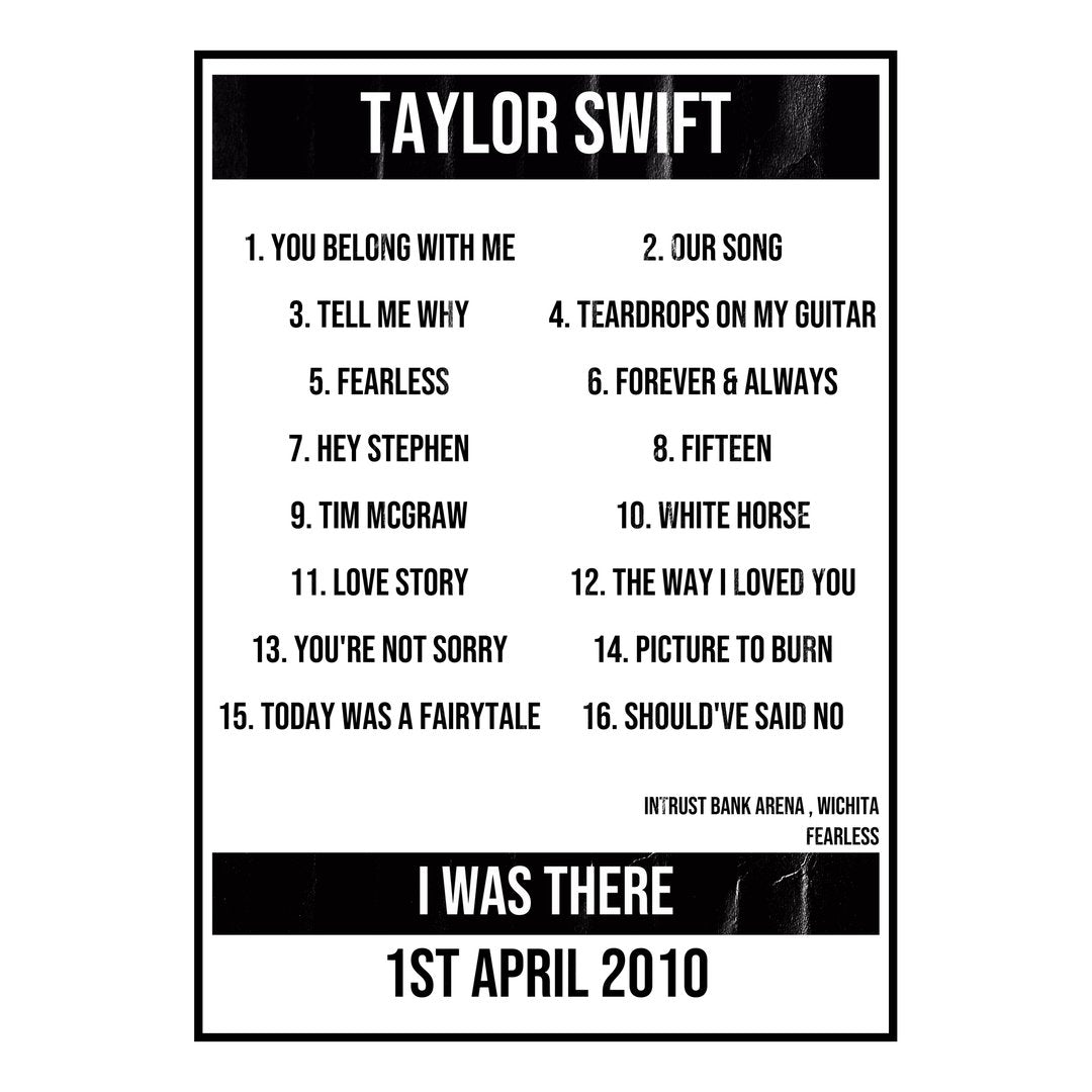 Taylor Swift Wichita 1st April 2010 Setlist poster