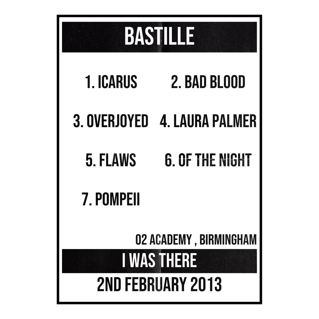 Bastille Birmingham 2nd February 2013 Setlist poster