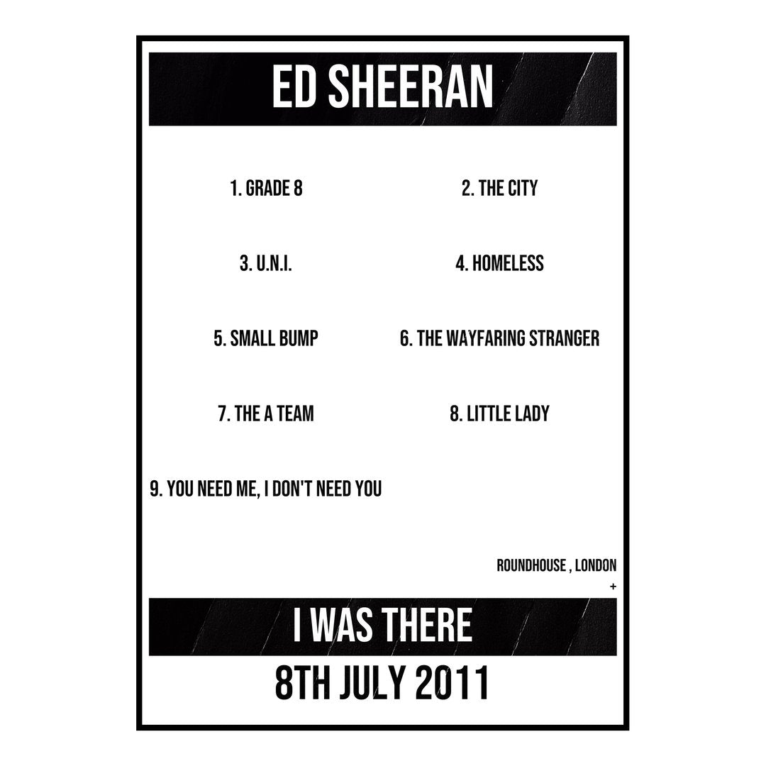 Ed Sheeran London 8th July 2011 Setlist poster