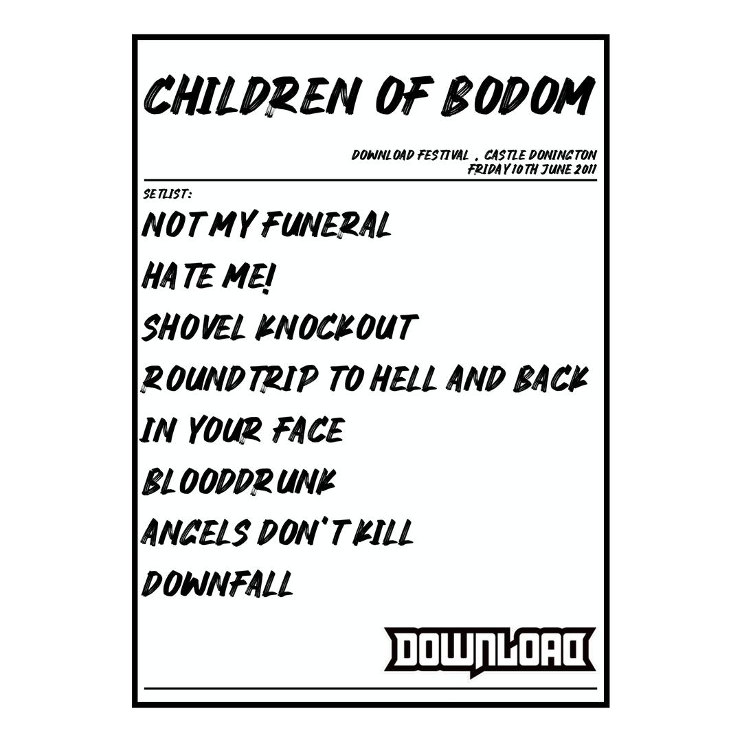 Children of Bodom Castle Donington 10th June 2011 Setlist poster